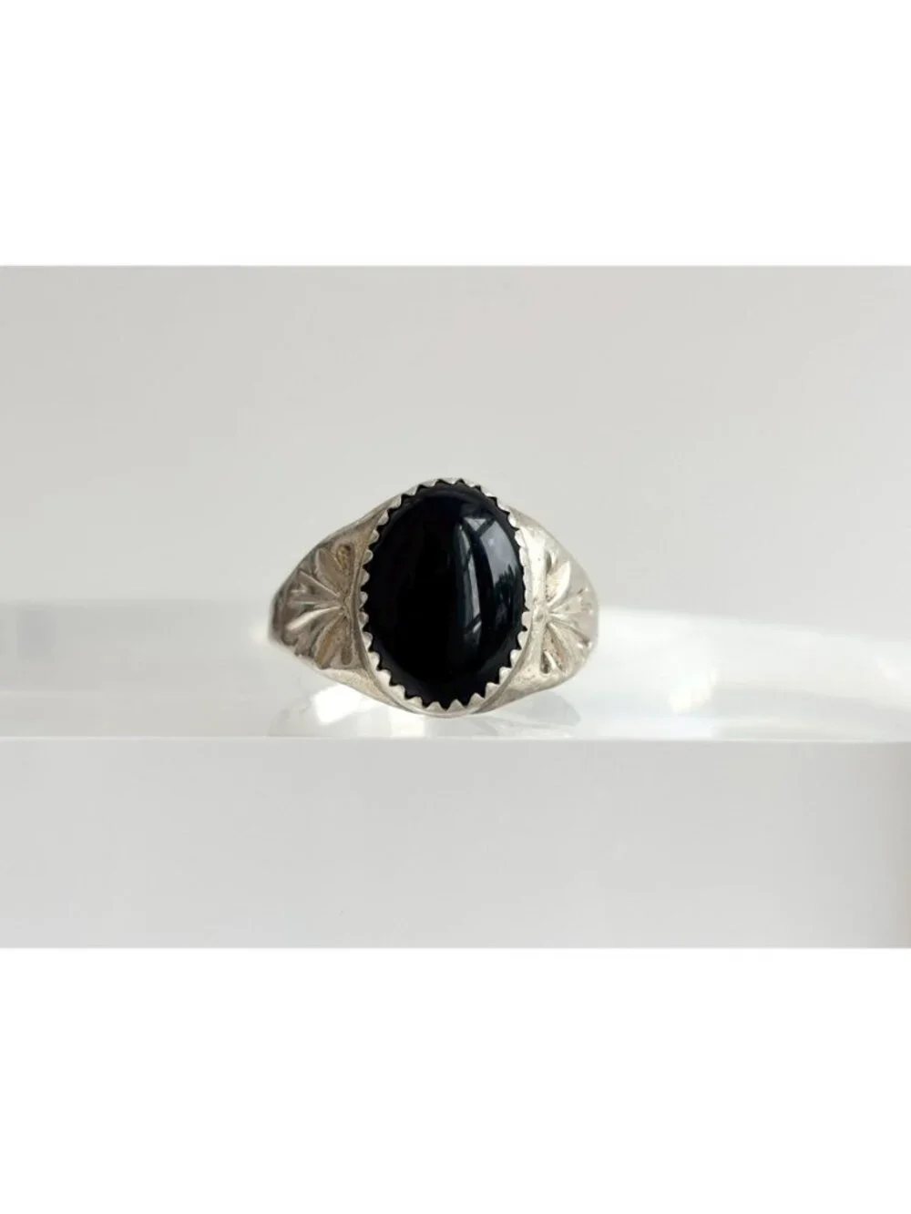 Black Onyx Gemstone Southwest Chunky Sterling Silver 925 Vintage Ring - sz 9